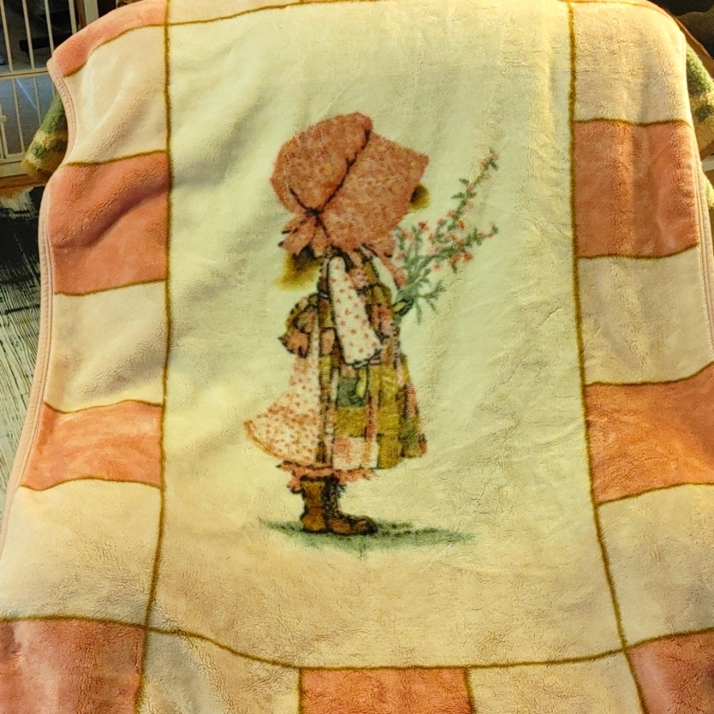 Vintage acrylic Holly Hobbie Crib size blanket